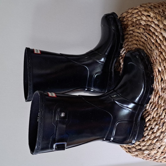 Hunter Womens Original Gloss‎ Black Pull On Short Wellington Rain Boots EU36/US5 - Picture 1 of 8